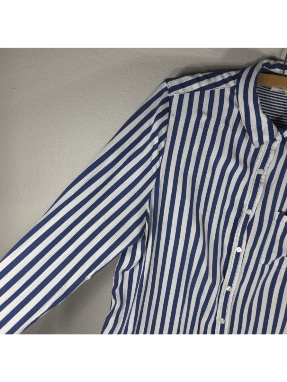 Jane + Delancey XL Navy Blue White Striped Button Back Top Shirt RollTab Sleeve - Picture 6 of 16